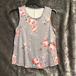 Floral Sleeveless Top - Gray and Pink